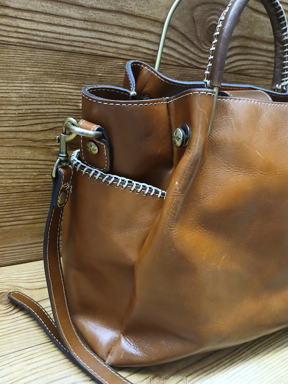 Patricia Nash Cognac Brown Leather Shoulder Tote with Top Handles - Picture 5 of 16